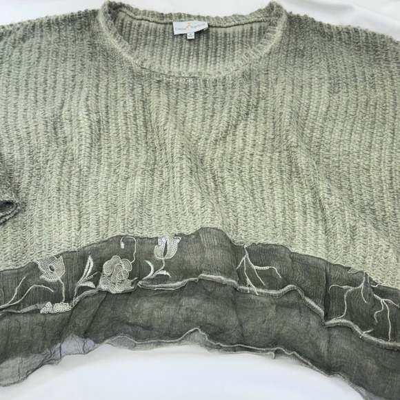 Belle France Women's Sz M Sage Knit Sweater Oversized Boho Grunge Distressed Hem - Picture 2 of 12